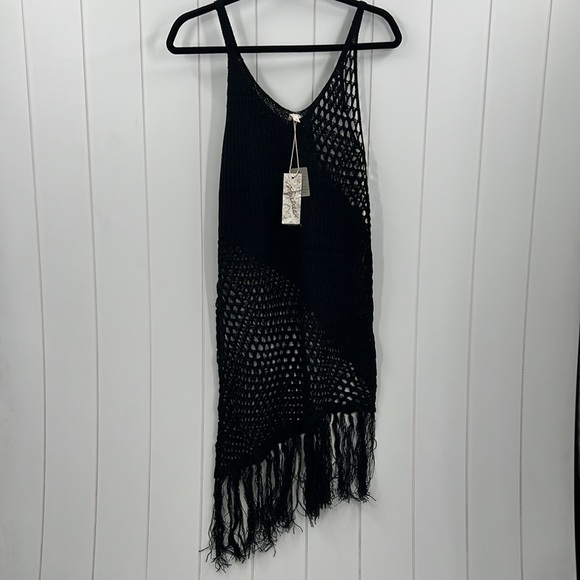 🆕Mystree Crochet Fringe Cover Up Dress Black Lightweight S, M & Large - Picture 2 of 8